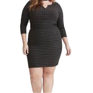 Torrid Gray/Black Double Lined Striped Henley Ribbed Knit Dress Size 2 (2X)